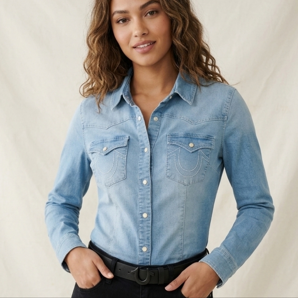 True Religion Denim Blue Button Down Shirt